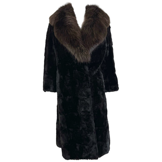 Black Sheared Mink Fur Coat With Fox Fur Collar