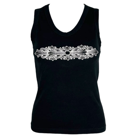 Chrome Hearts Vintage Black V-Neck Cross Graphic Tank Top