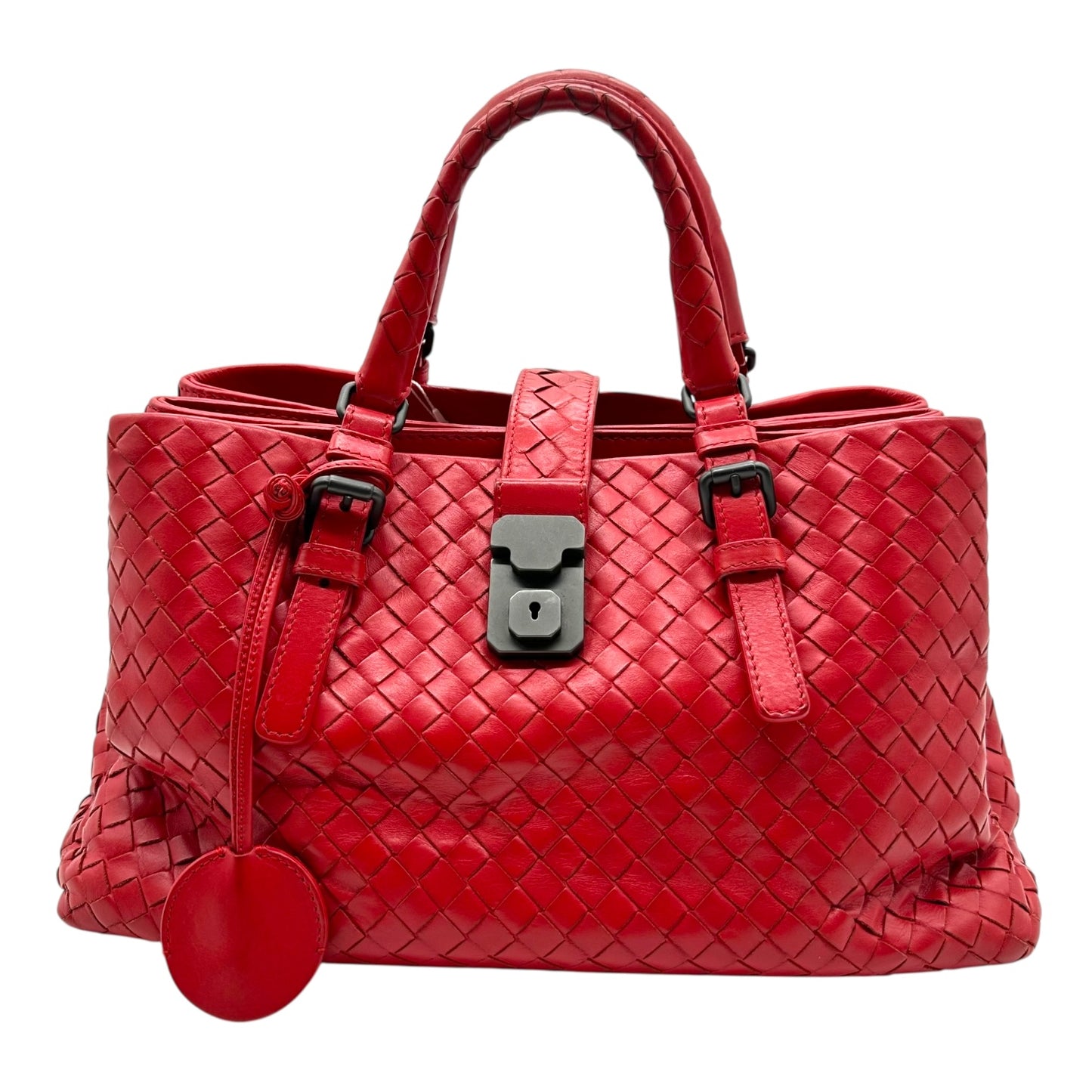 Bottega Veneta Red Intrecciato Small Roma Bag - Outfit Repeater