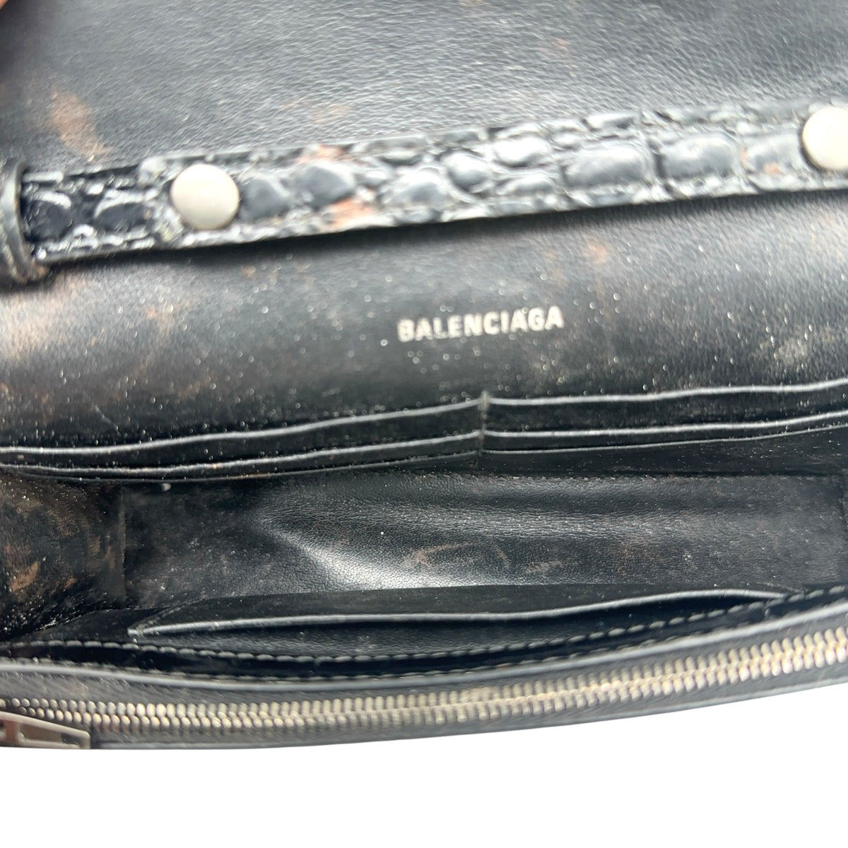 Balenciaga Black Croc Embossed Leather Hourglass Chain Strap Crosbody Bag