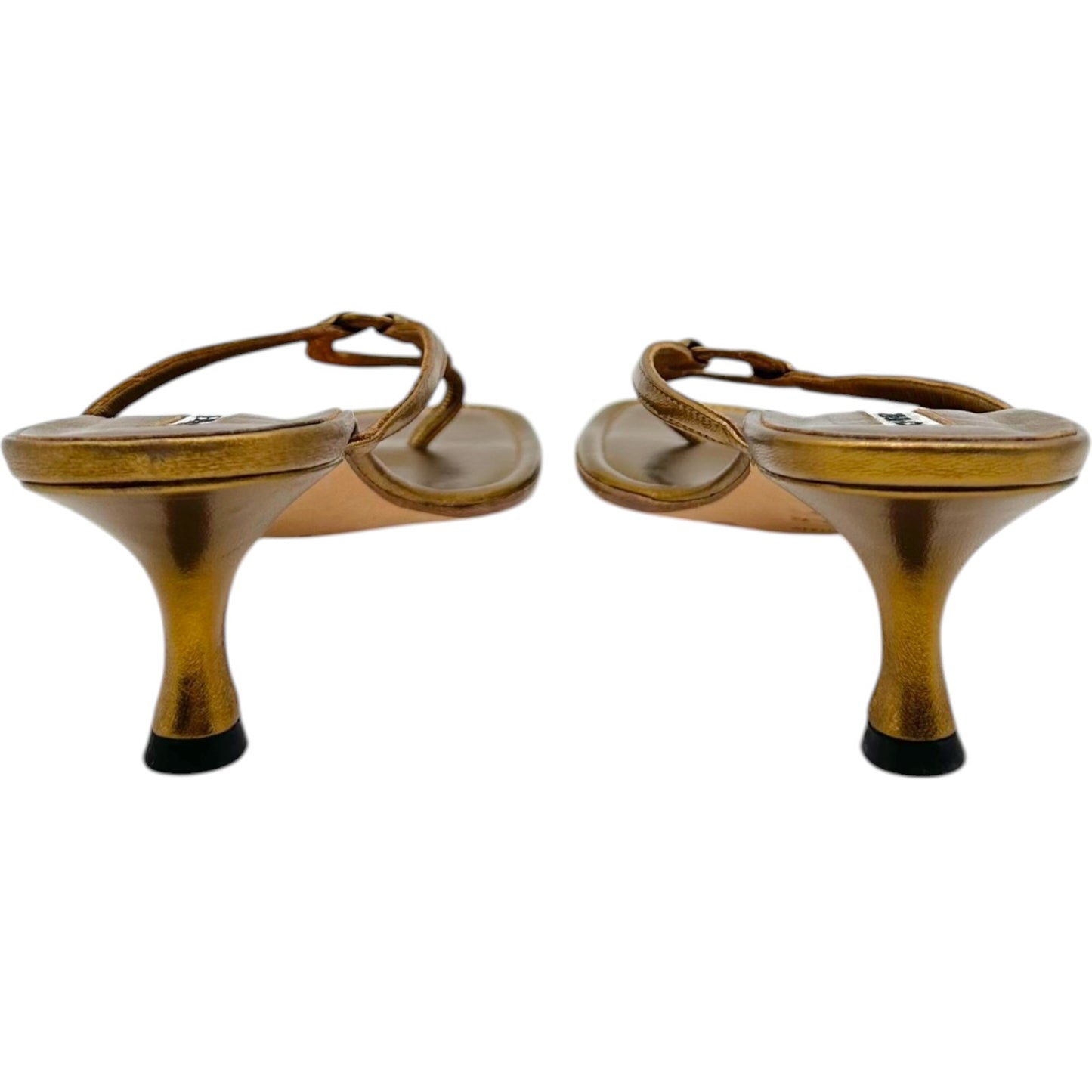 Manolo Blahnik Bronze Leather Kitten Heel Flip Flops