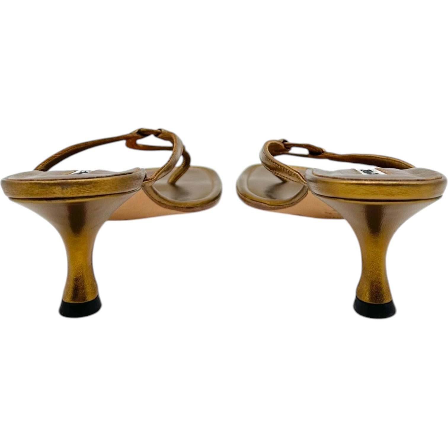 Manolo Blahnik Bronze Leather Kitten Heel Flip Flops