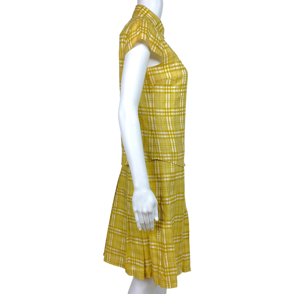 Burberry Mini Skirt And Blouse Set Mustard Yellow Linen
