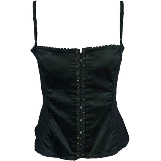D&G Dolce & Gabbana Black Lace Up Silk Paneled Corset Top - Outfit Repeater
