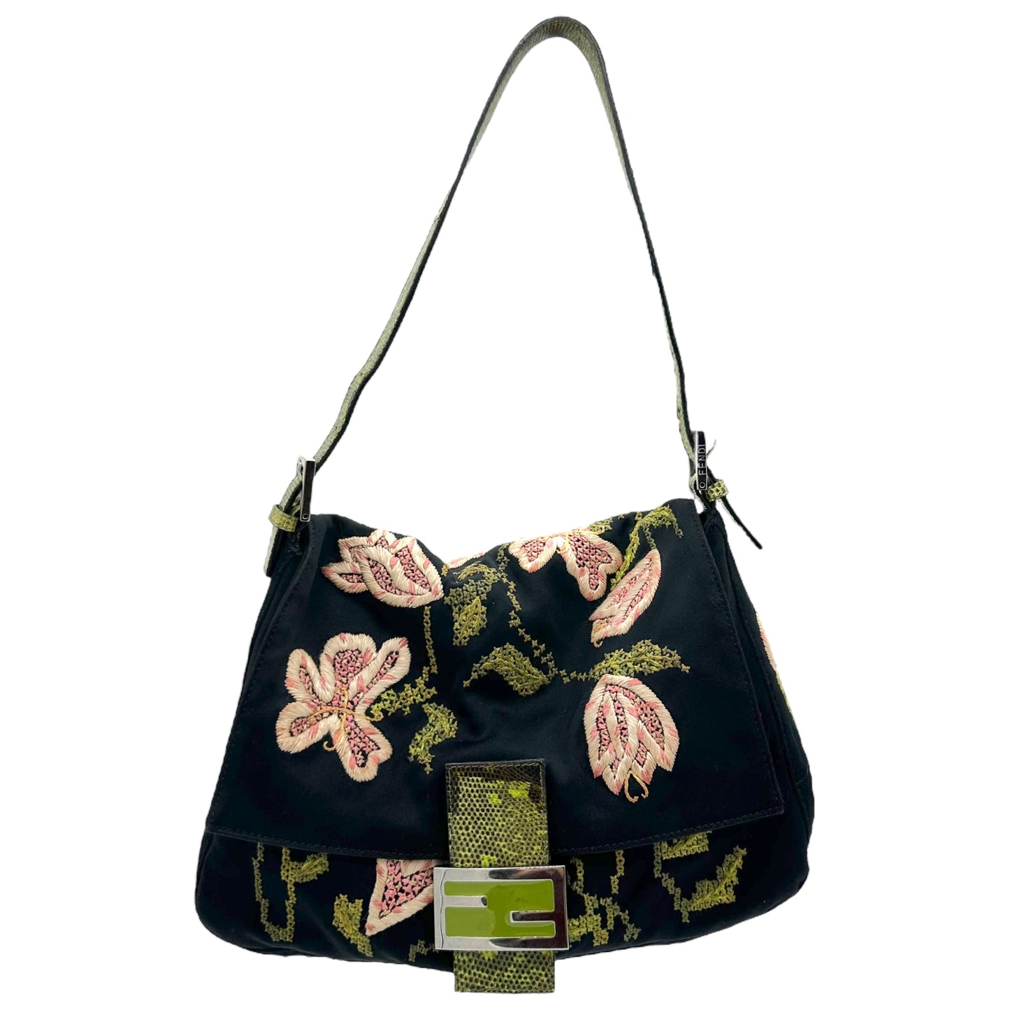 Fendi Black Embroidered Lizard Trim Mama Baguette - Outfit Repeater