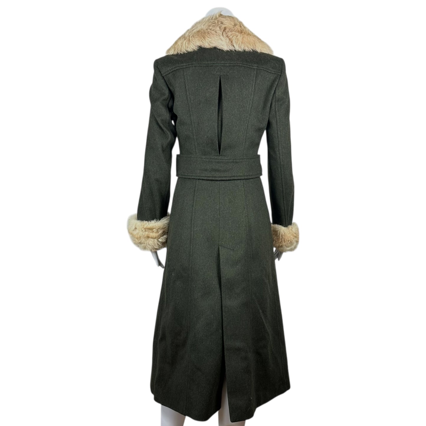 D&G Dolce & Gabbana Fur Trim Green Wool Coat