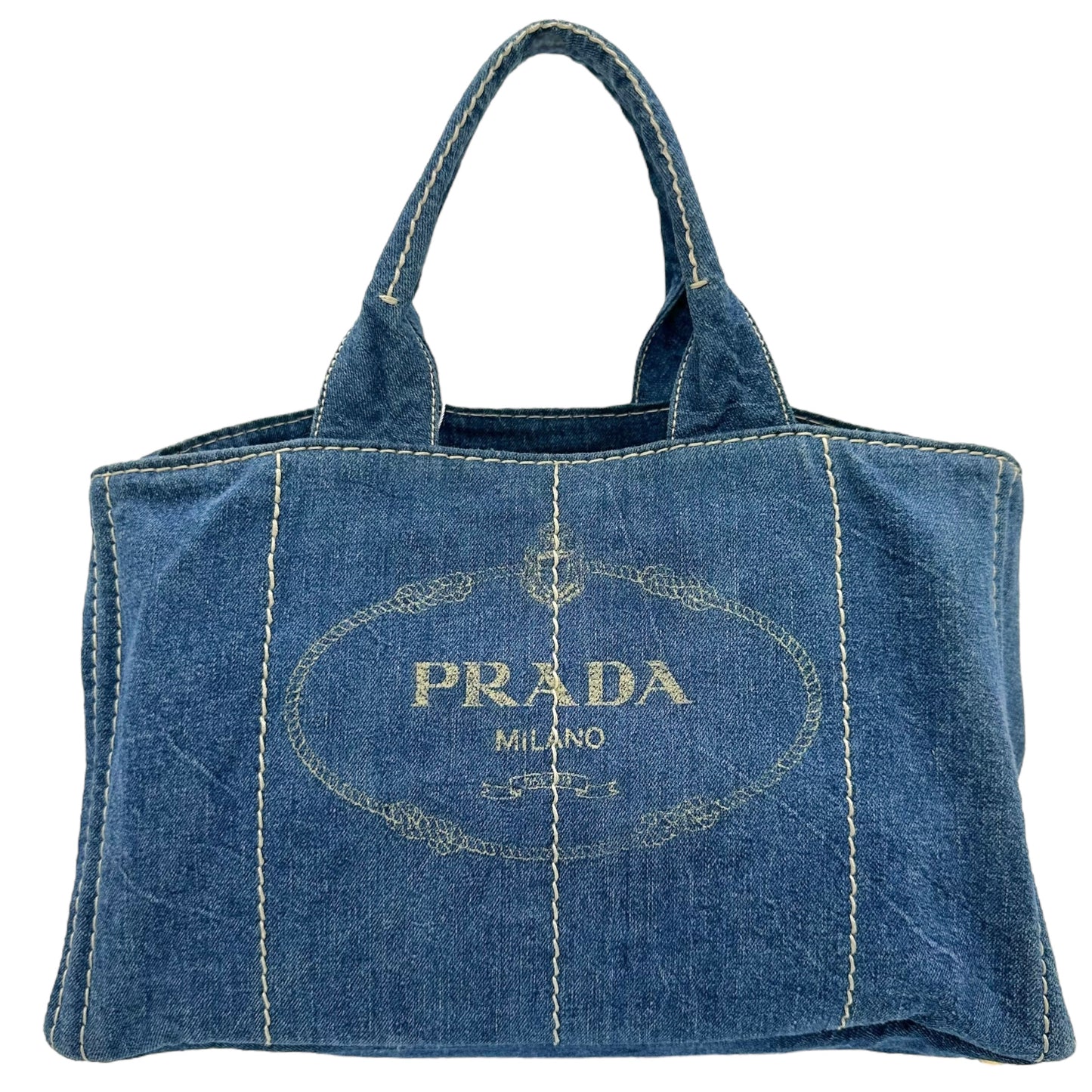 Prada Canapa Blue Denim Tote Bag - Outfit Repeater