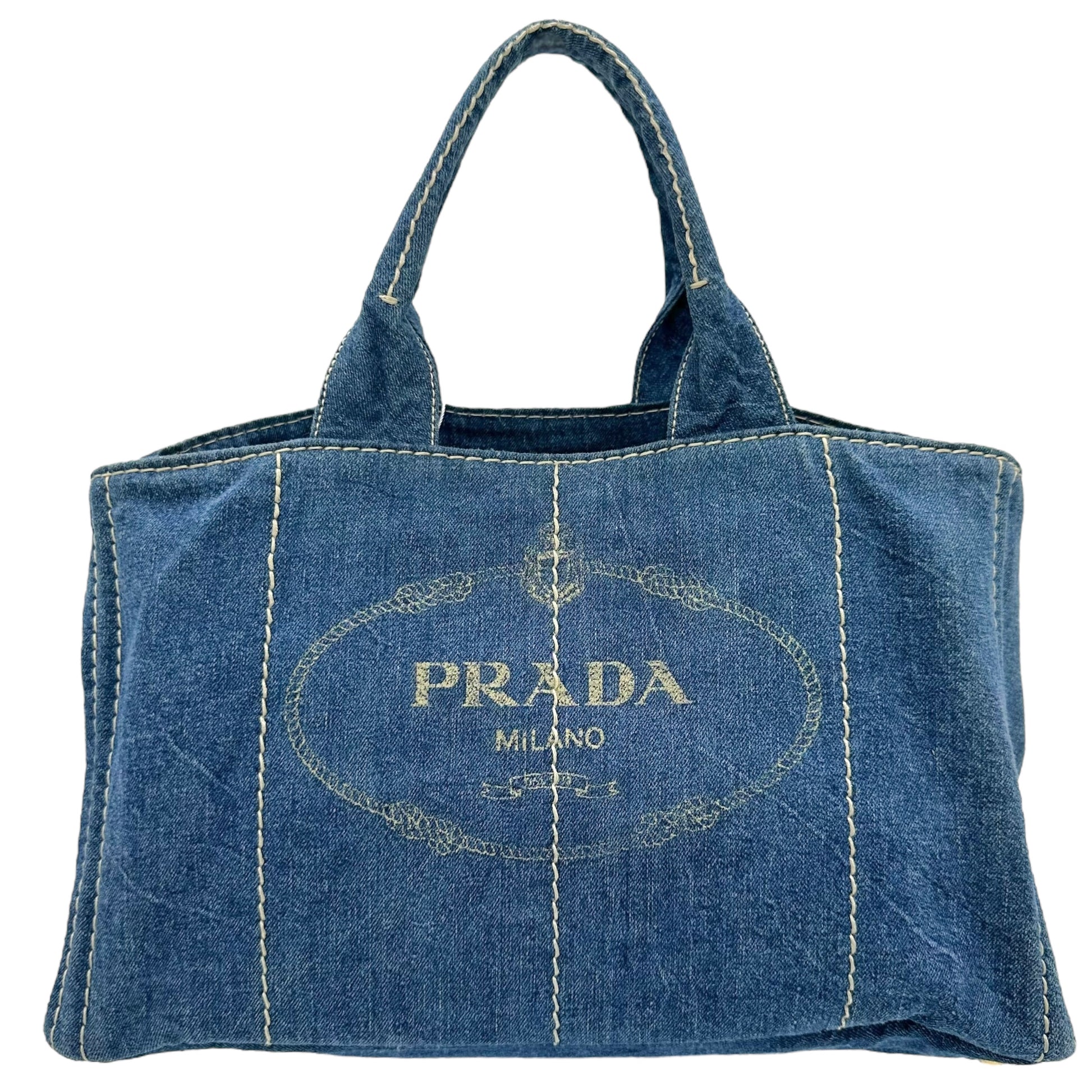 Prada Canapa Blue Denim Tote Bag - Outfit Repeater