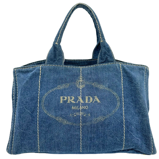 Prada Canapa Blue Denim Tote Bag - Outfit Repeater