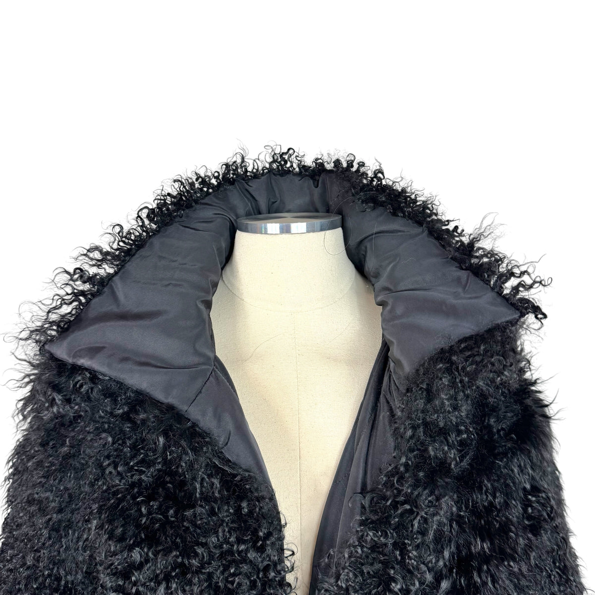 Mongolian Lamb Fur Reversible Mid-Length Coat Black