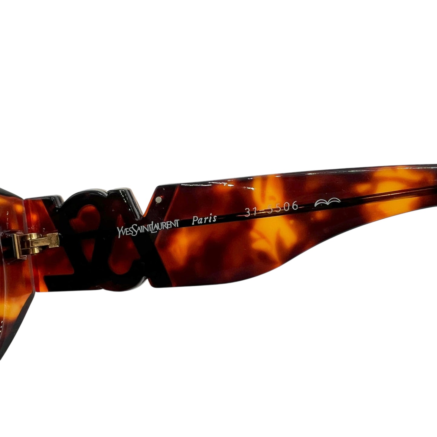 Yves Saint Laurent Brown Tortoise & Gold Logo Oversized Oval Sunglasses