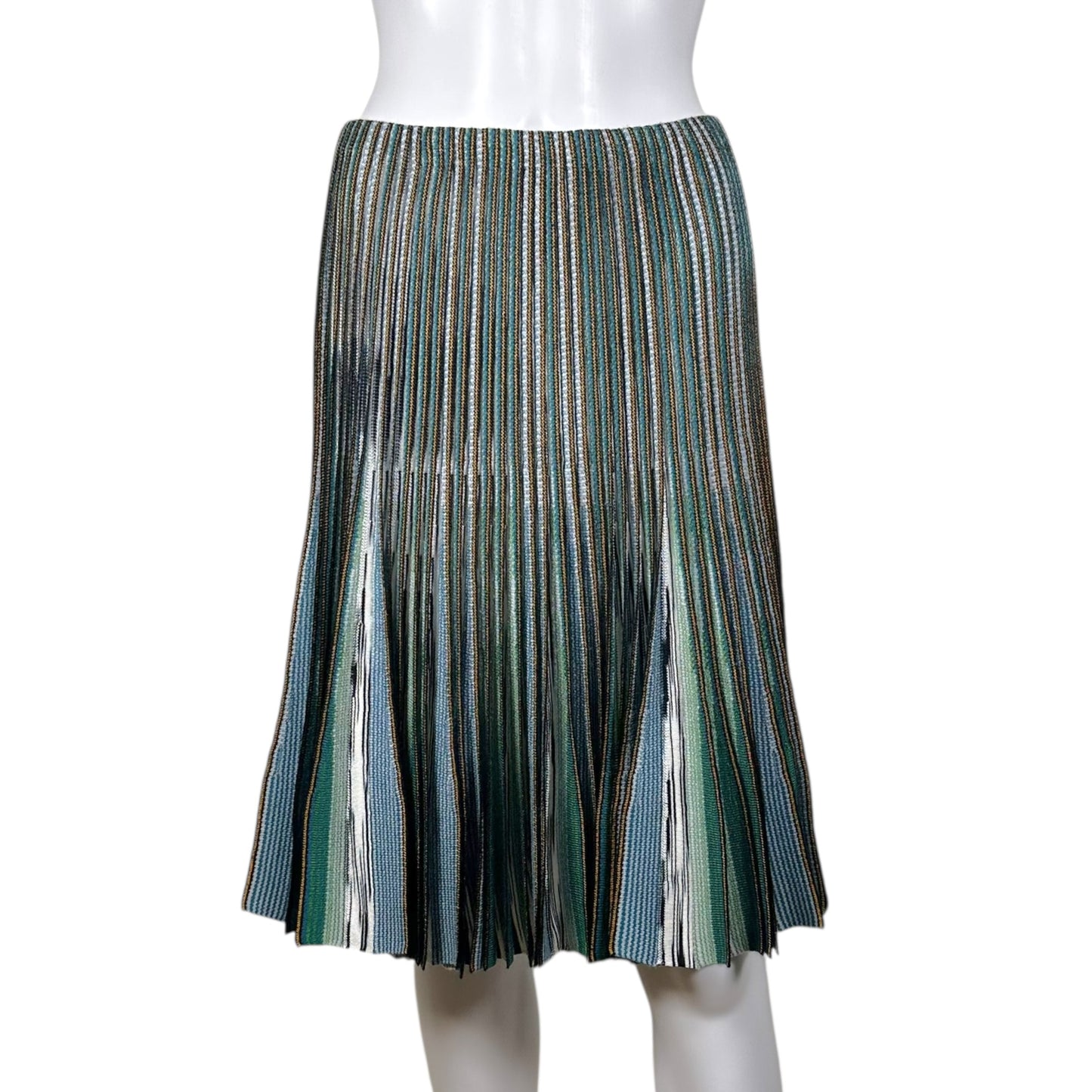 Missoni Blue & Green Striped Pleated Knit Midi Skirt
