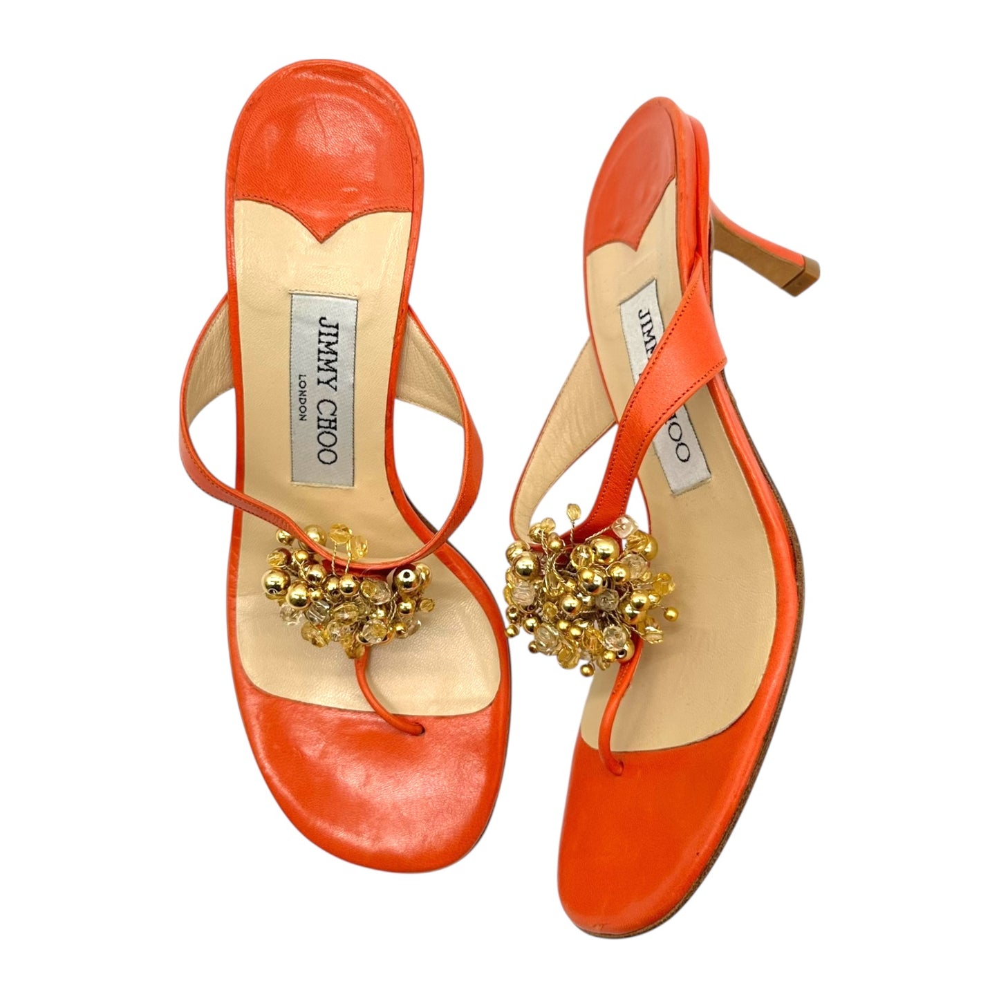 Jimmy Choo Orange Beaded Flip Flop Heels