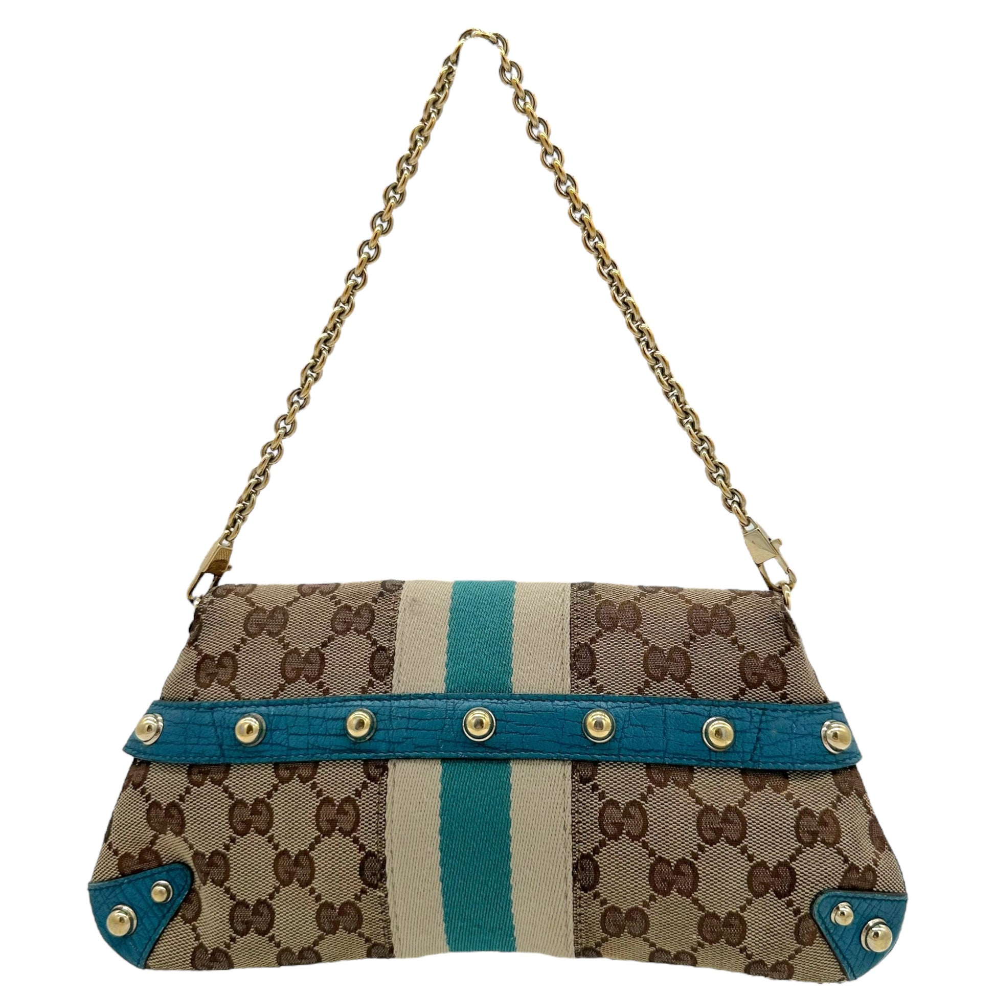 Gucci Blue Monogram Horsebit Clutch Bag - Outfit Repeater