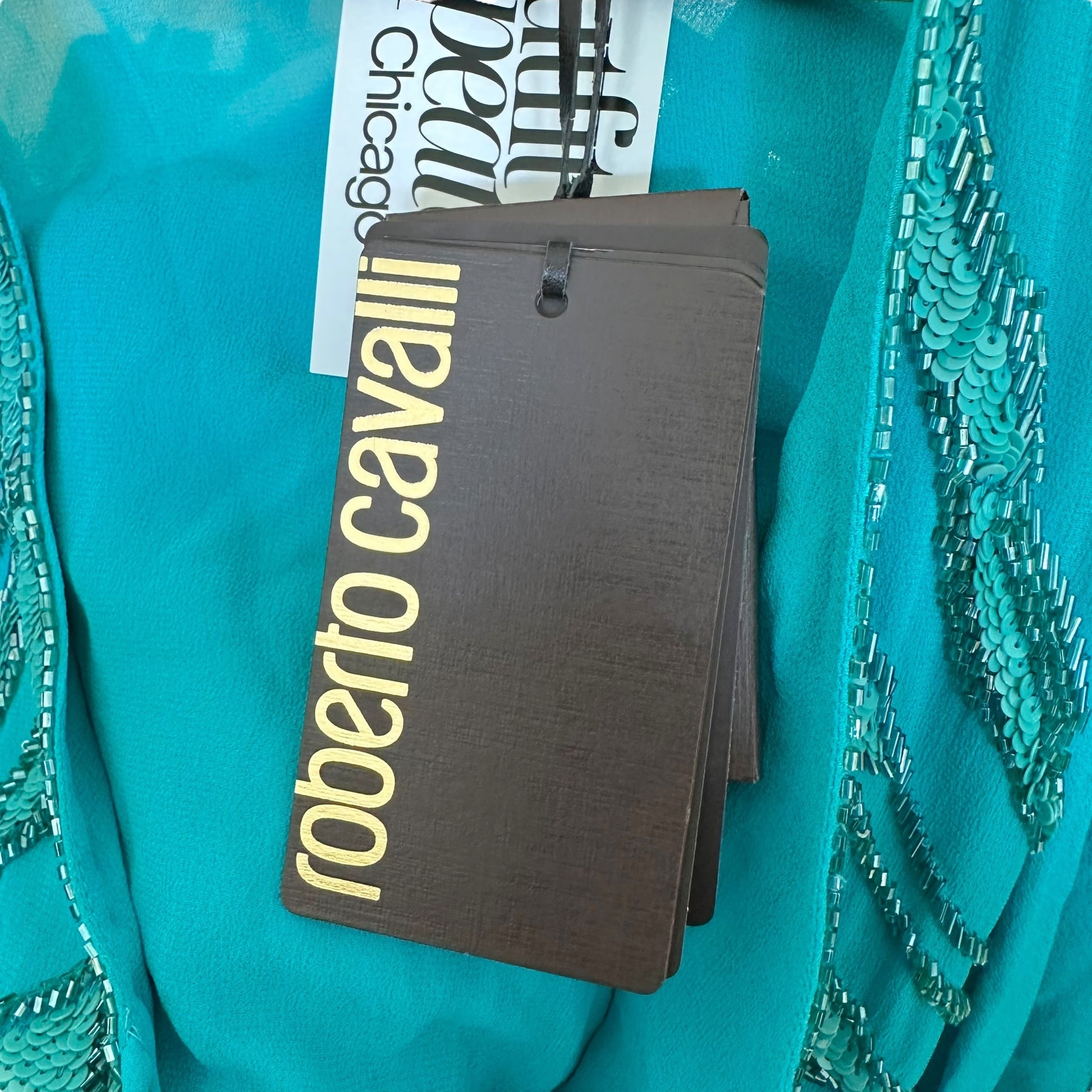 Roberto Cavalli Teal Silk Beaded Blouse Top NEW - Outfit Repeater