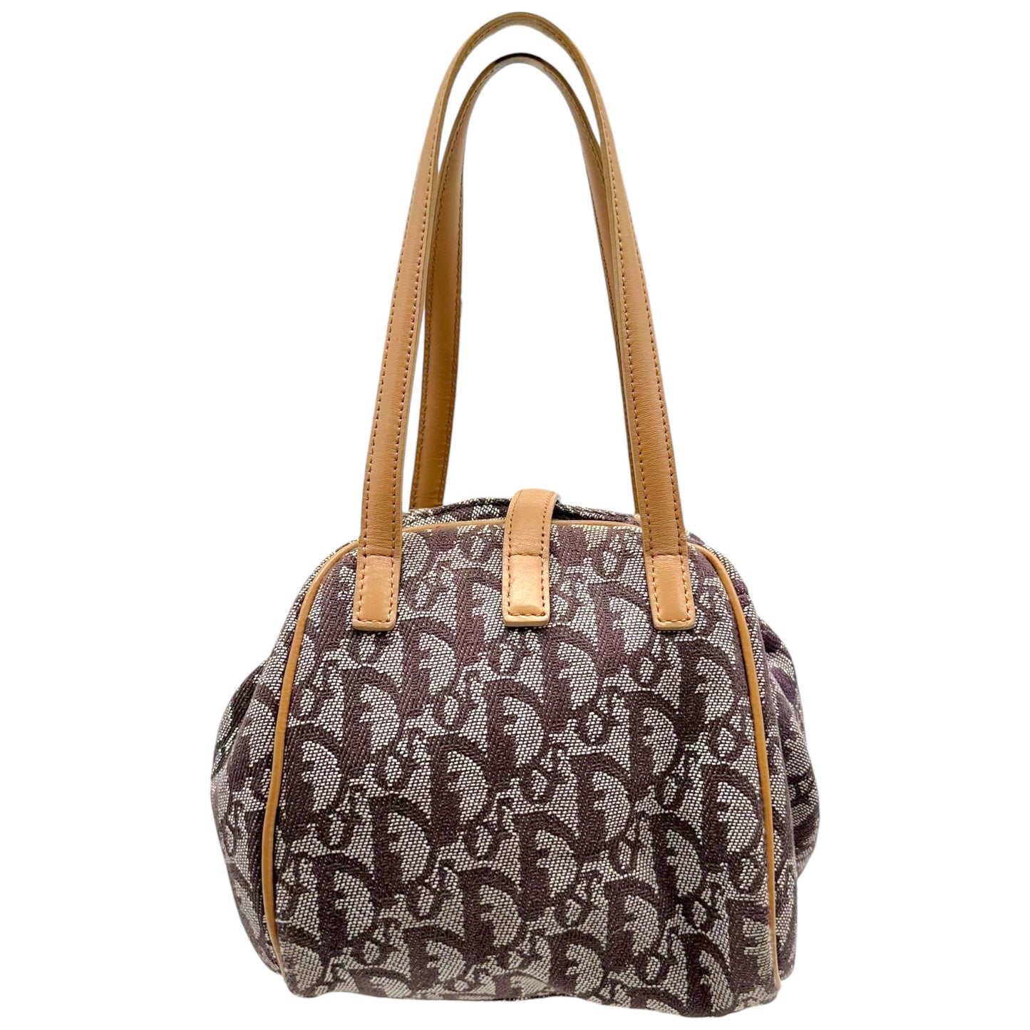 Christian Dior Burgundy Trotter Monogram & Tan Leather Dumpling Bag