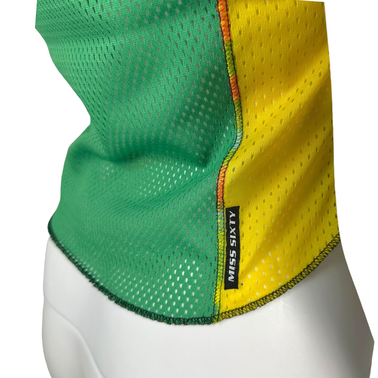 Miss Sixty Jersey Mesh Patchwork Top Green Yellow