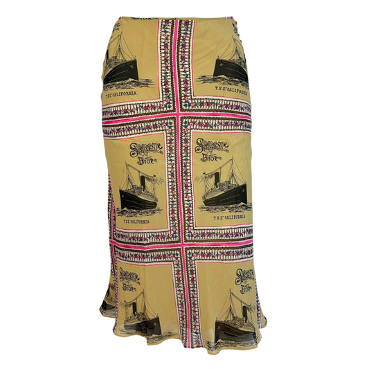 Christian Dior Silk Midi Skirt Beige Ship Print