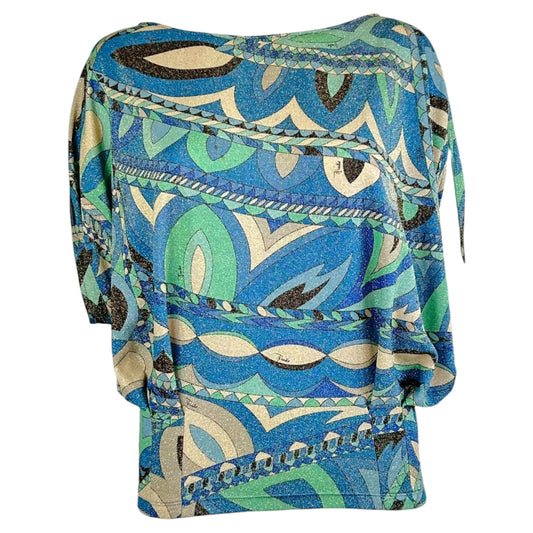 Emilio Pucci Blue Printed Metallic Dolman Sleeve Blouse