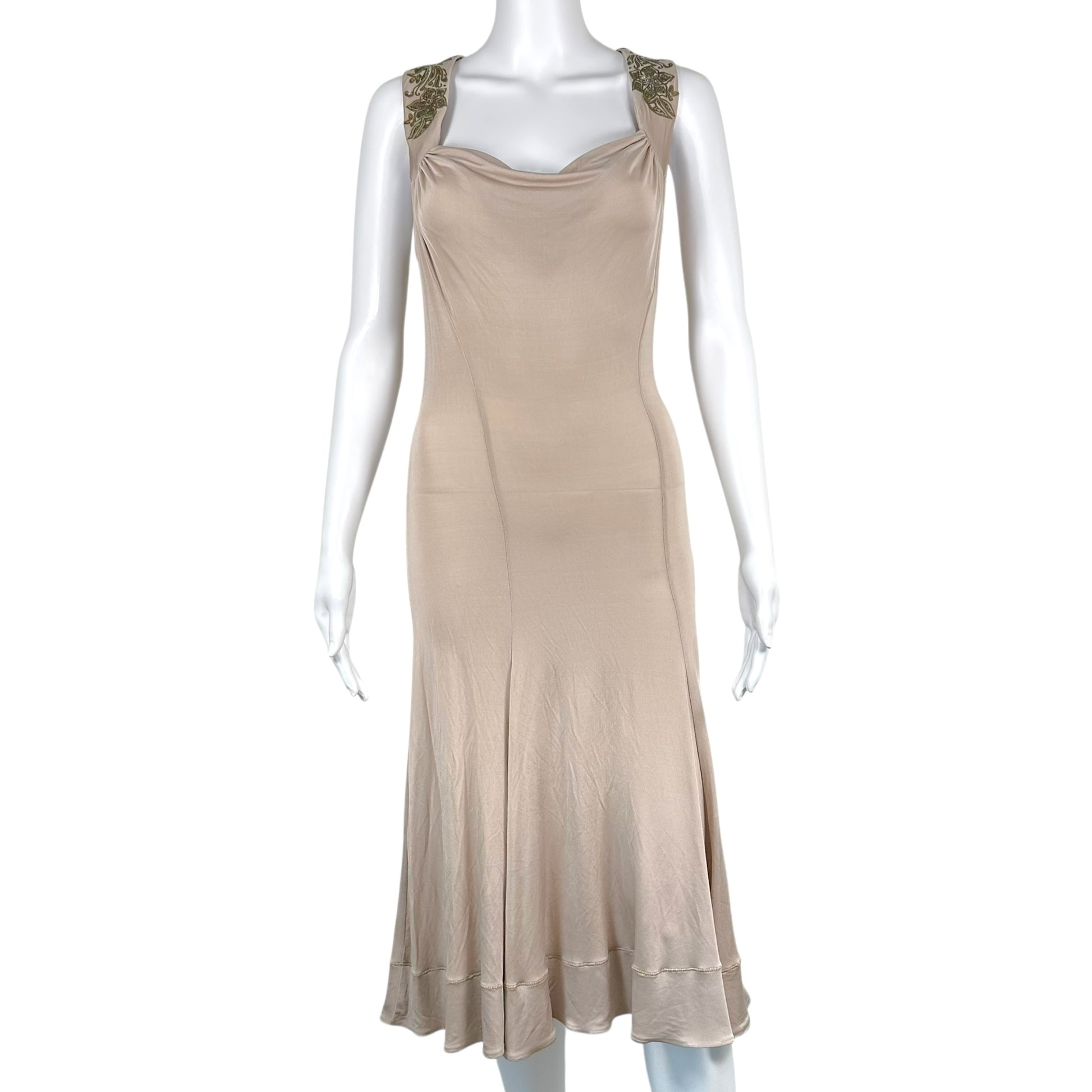 Roberto Cavalli Hand Painted Cowl Neck Midi Dress Purple