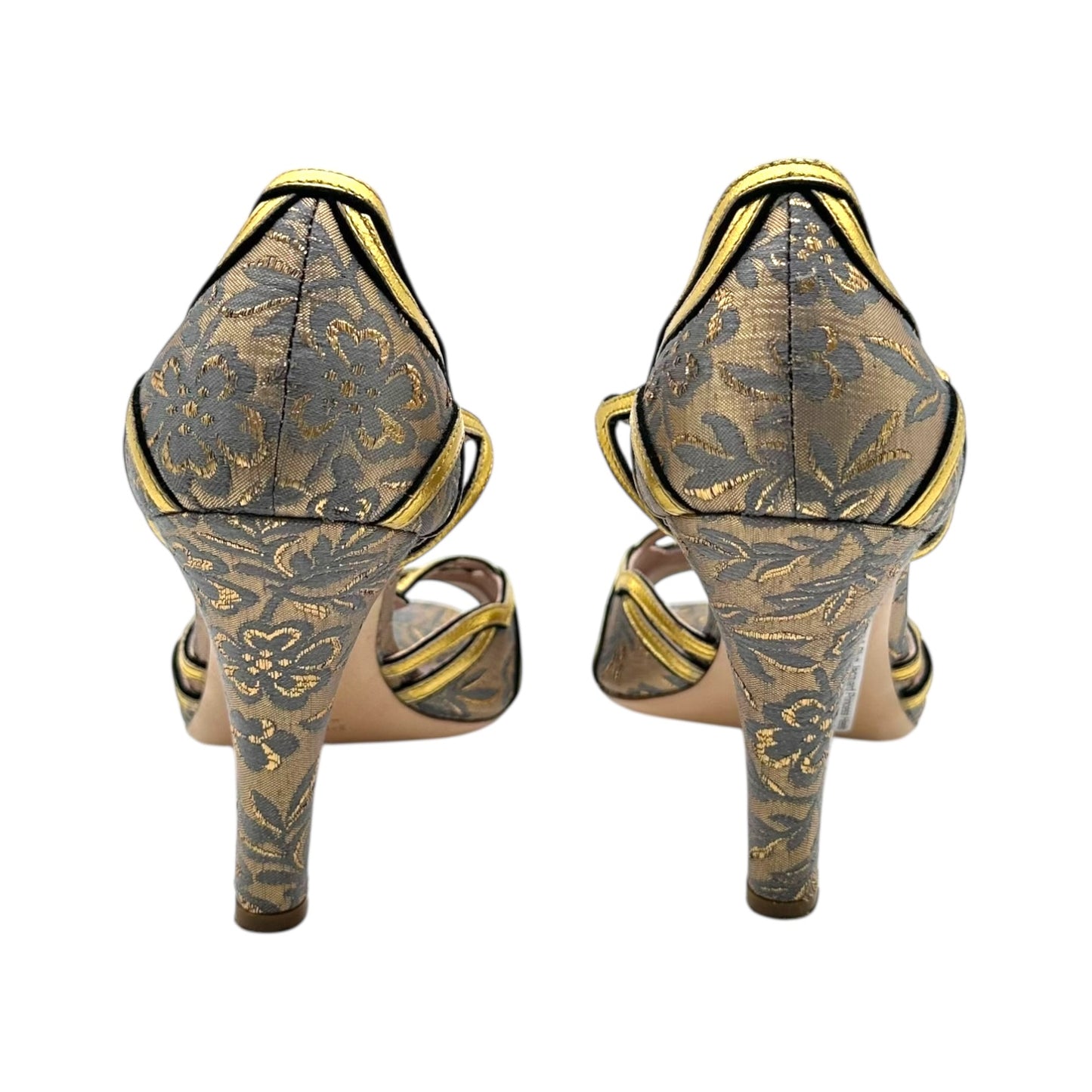 Prada Gold & Blue Jacquard Princess Heels