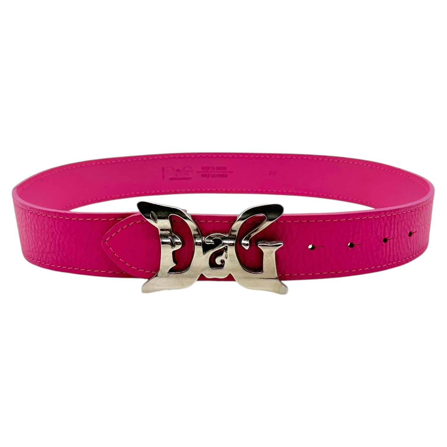 D&G Pink Leather Silver Logo Buckle Belt