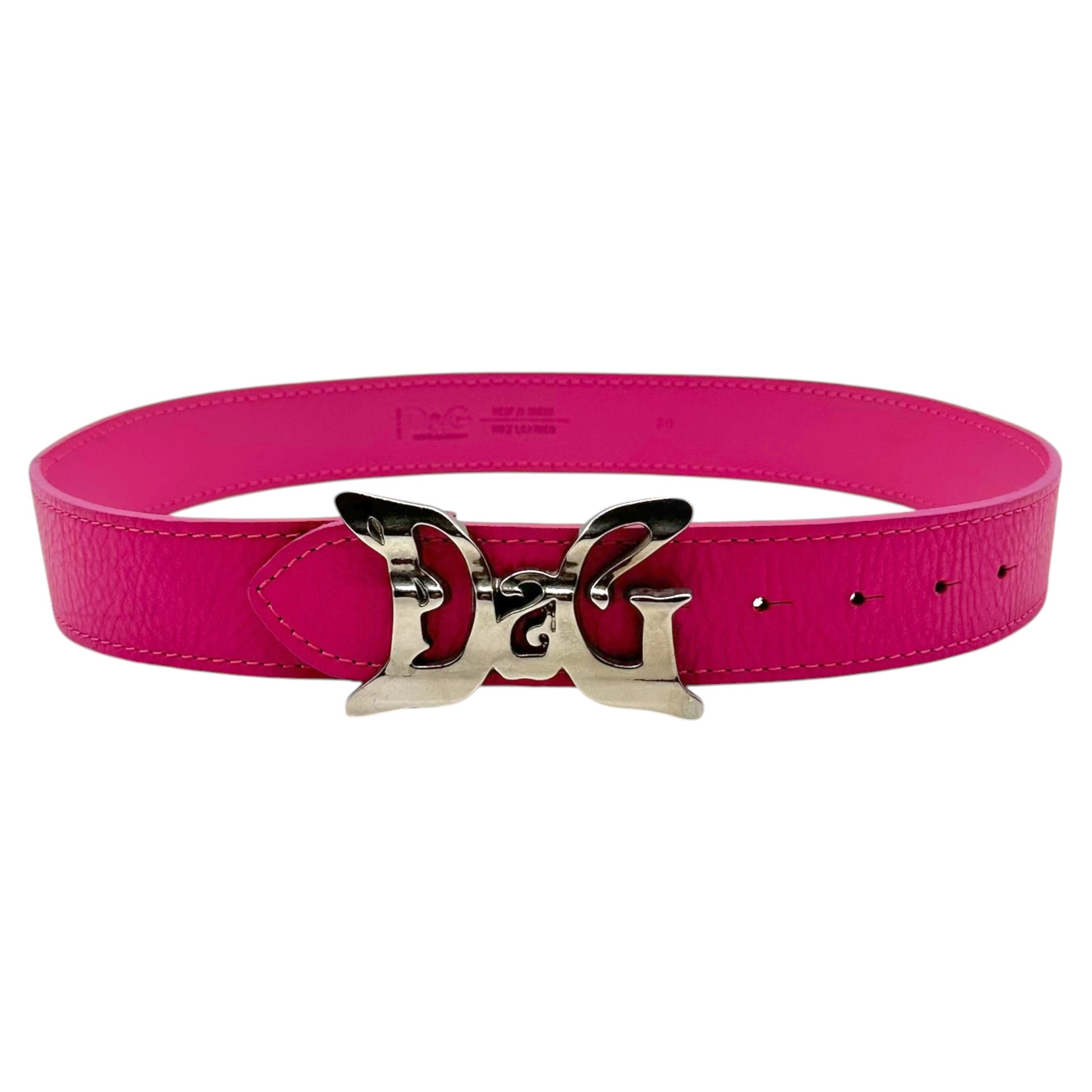 D&G Pink Leather Silver Logo Buckle Belt