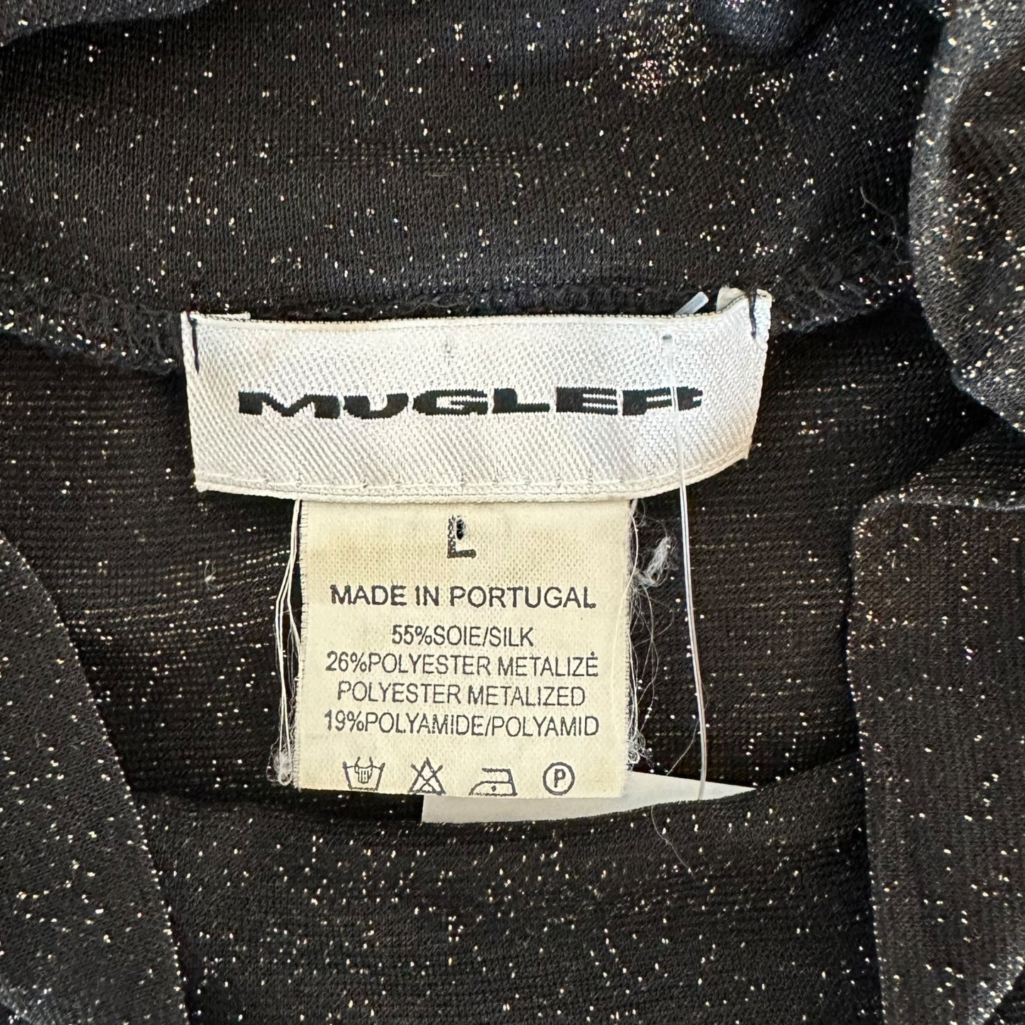 Mugler Black & Gold Semi-Sheer Sparkle Turtleneck Top - Outfit Repeater