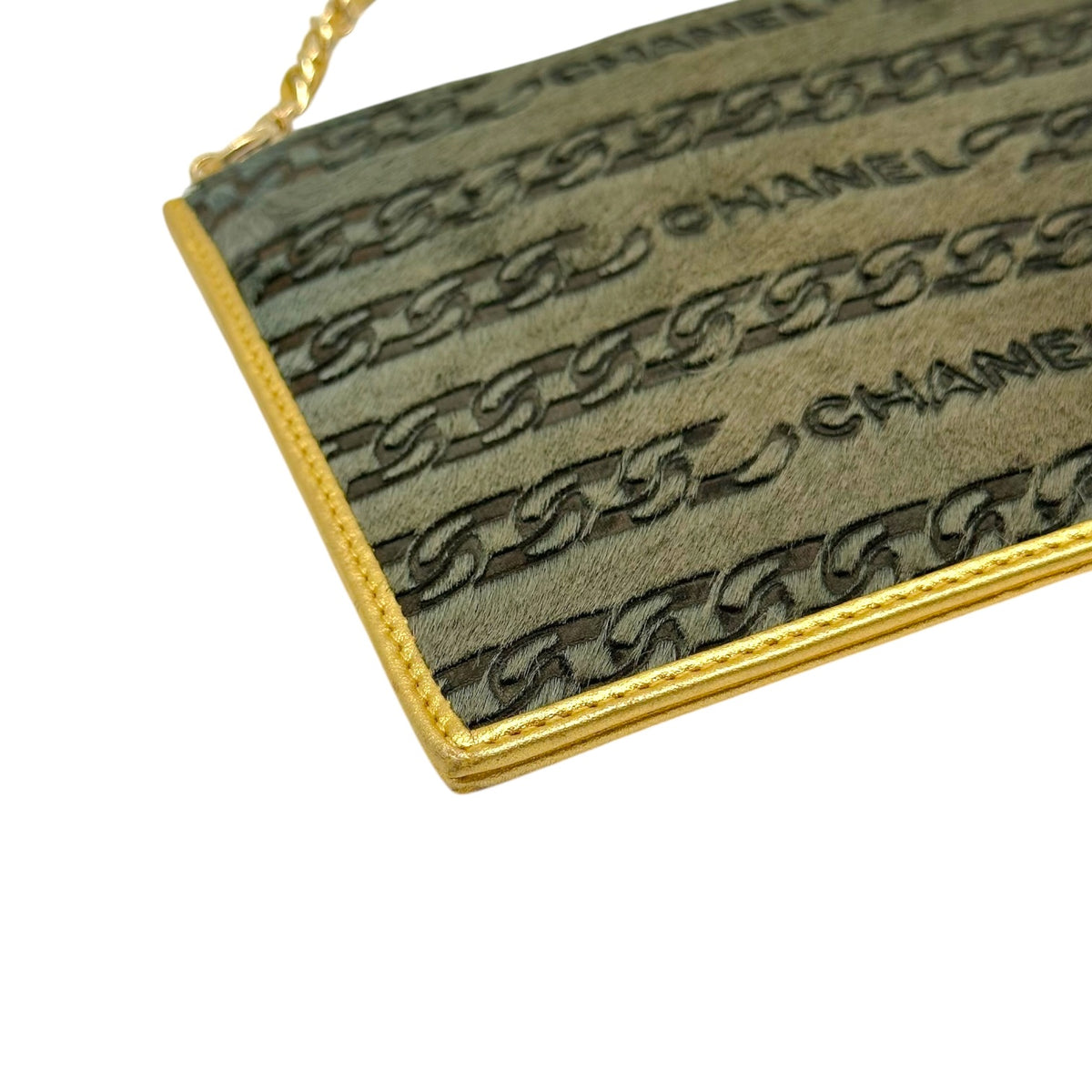 Chanel Pochette Bag Khaki Green Ponyhair Gold Leather