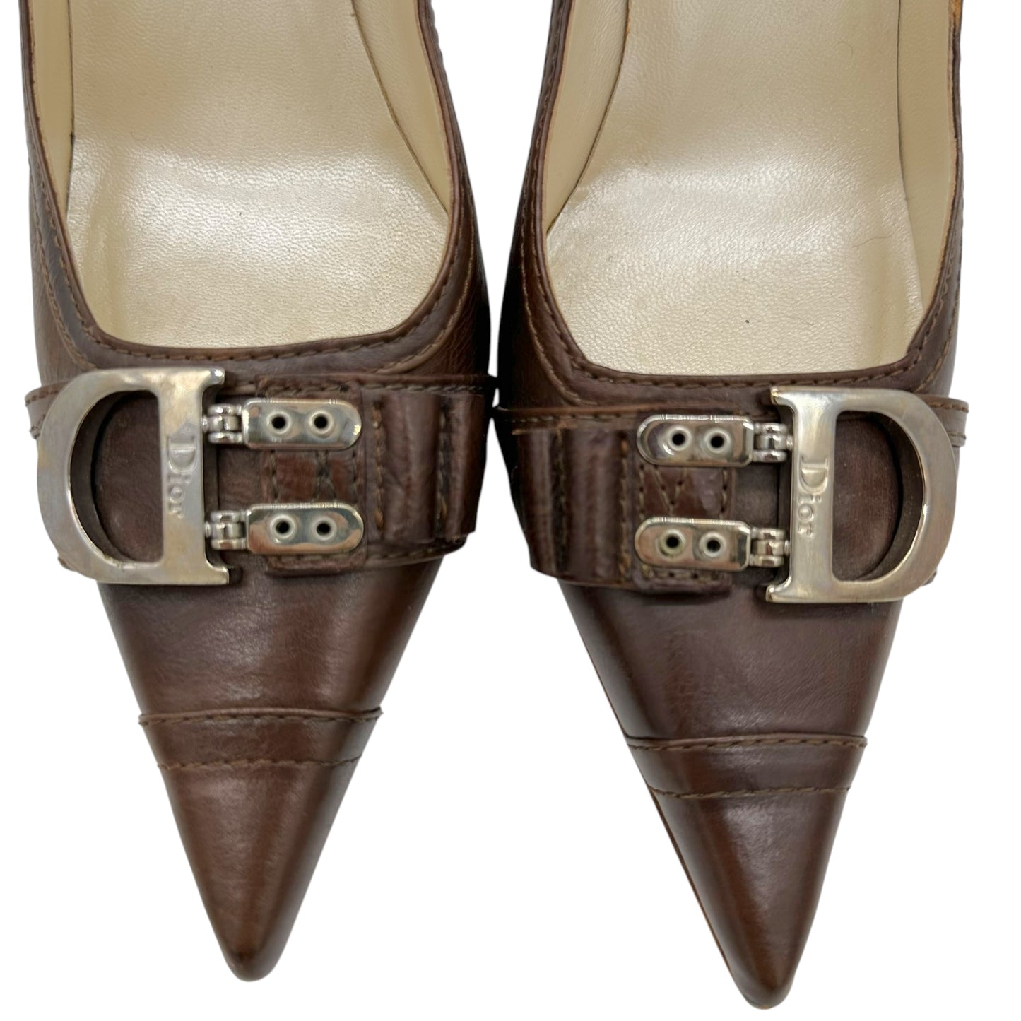 Christian Dior Flight Brown Leather Pointed Toe Heels