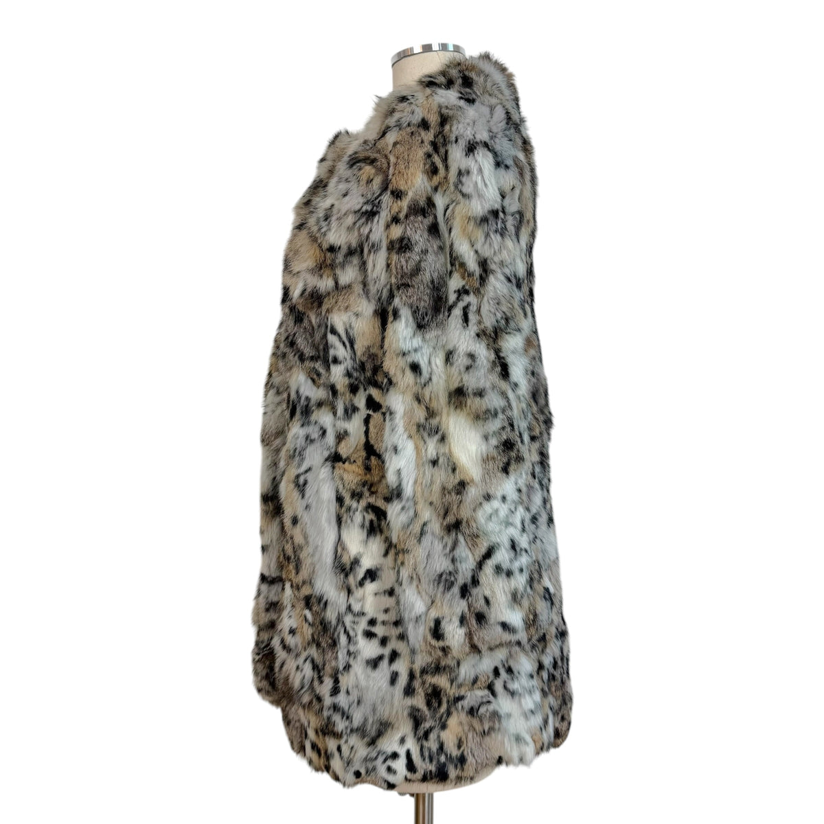 Lydie Dyed Rabbit Fur Coat Lynx Pattern XS