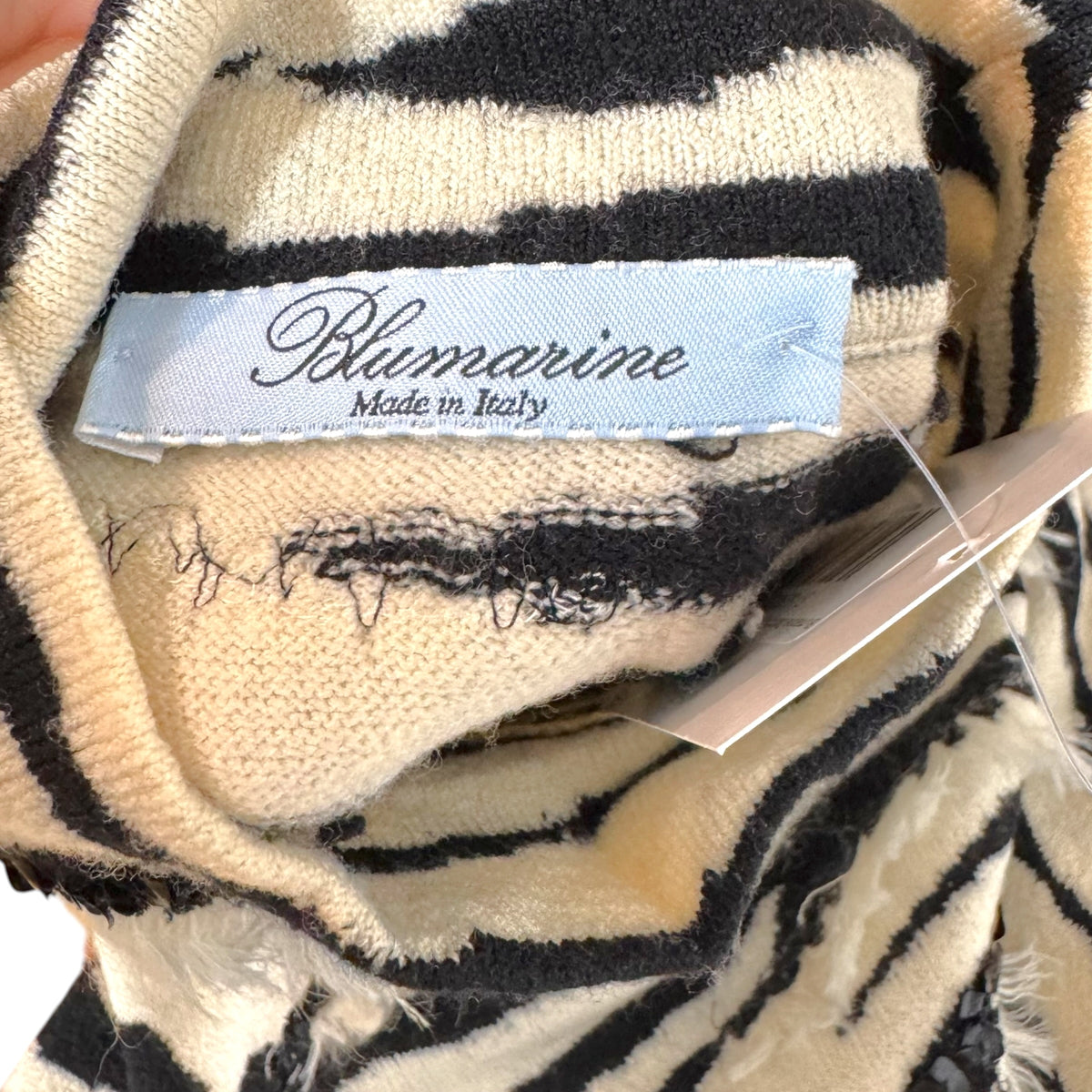 Blumarine Zebra Print Knit & Sequin Mock Neck Mini Dress