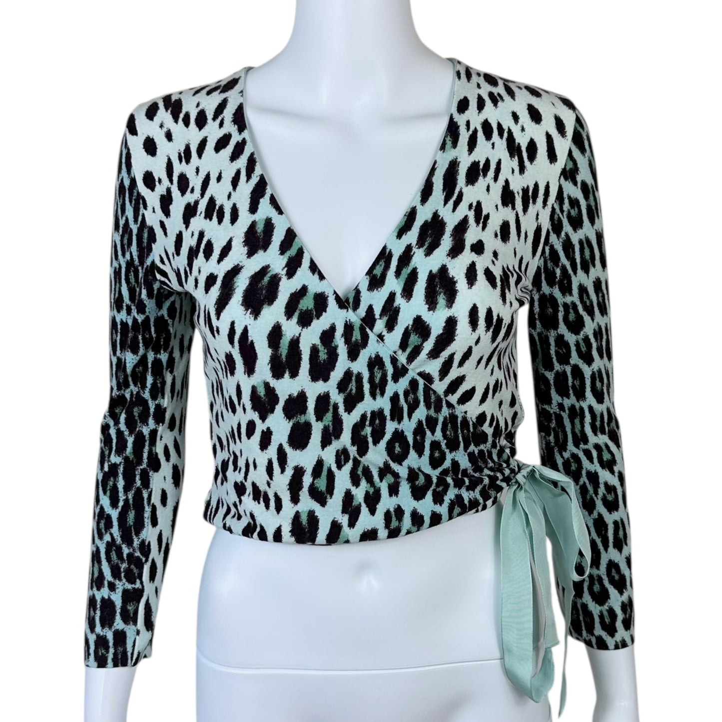 Blumarine Blue Leopard Print Knit Wrap Top NEW