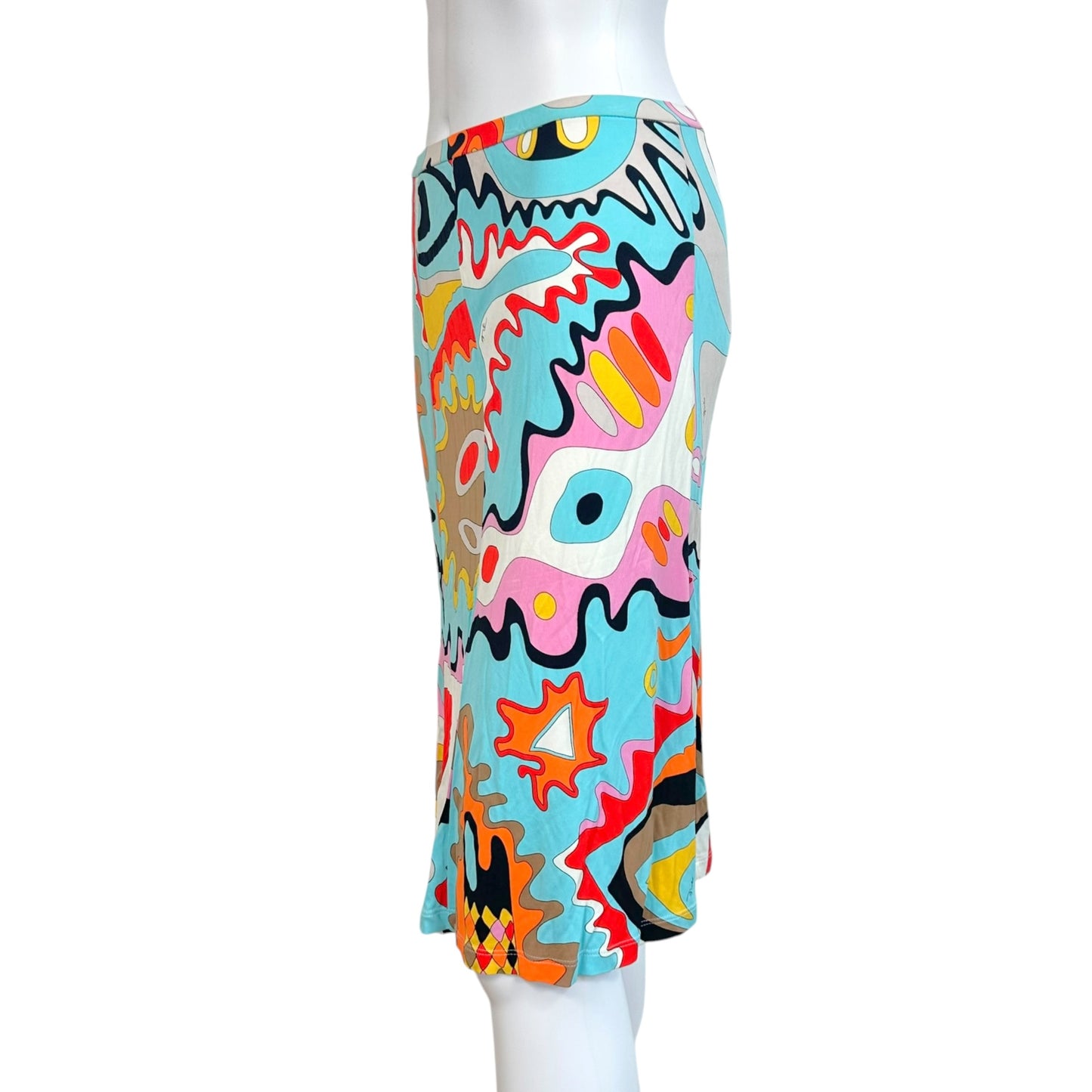 Emilio Pucci Bright Blue Multicolor Printed Midi Skirt