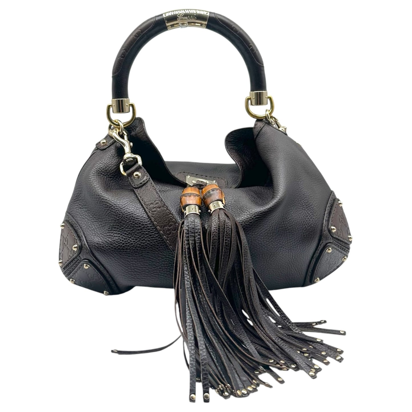 Gucci Dark Brown Guccissima Embossed Monogram Fringe Bag
