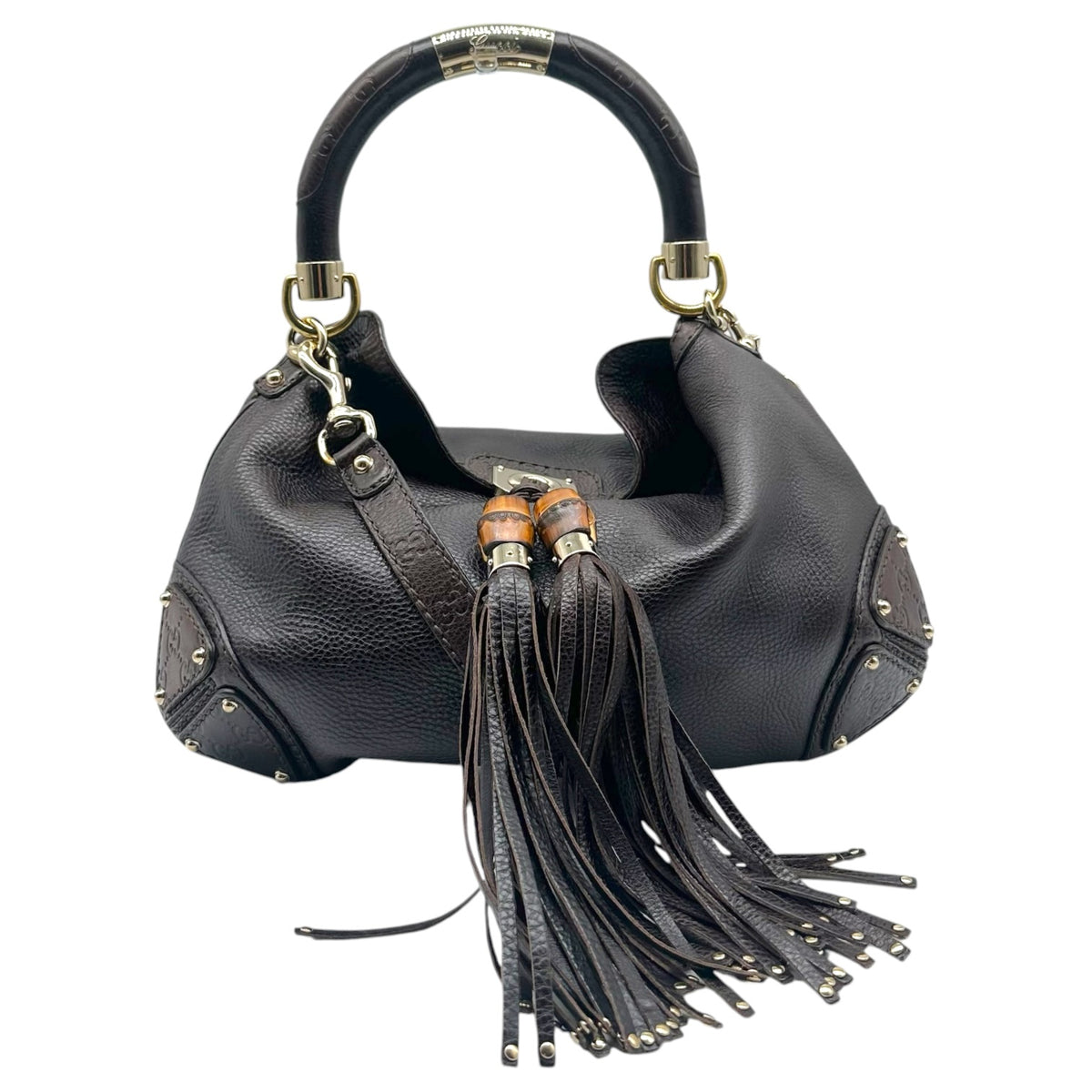 Gucci Dark Brown Guccissima Embossed Monogram Fringe Bag