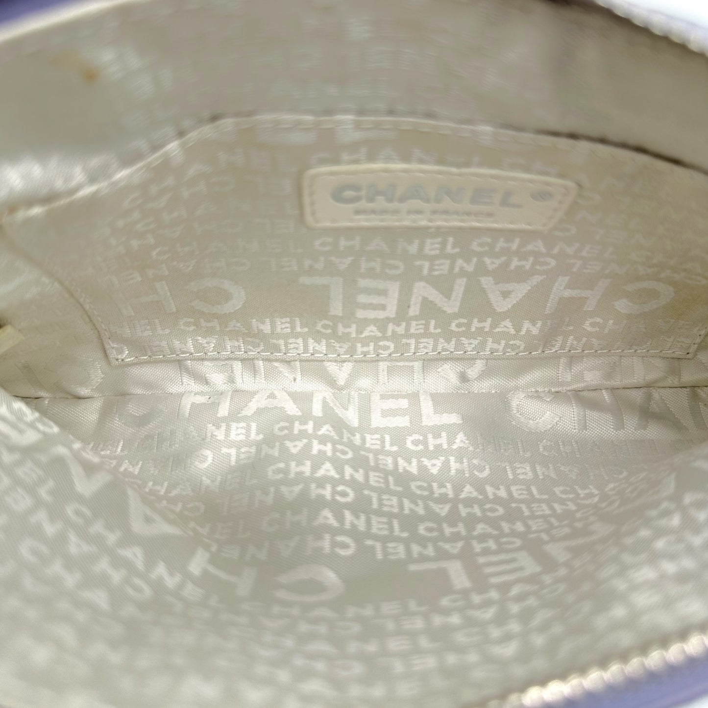 Chanel Silk Pochette Bag Light Purple Embroidered Logo
