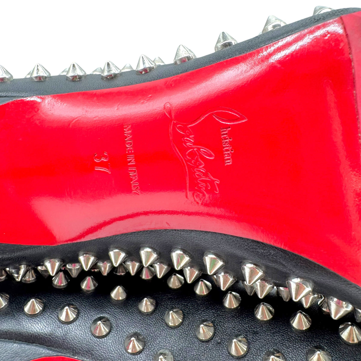 Christian Louboutin Black Silver Spike Peep-Toe Booties