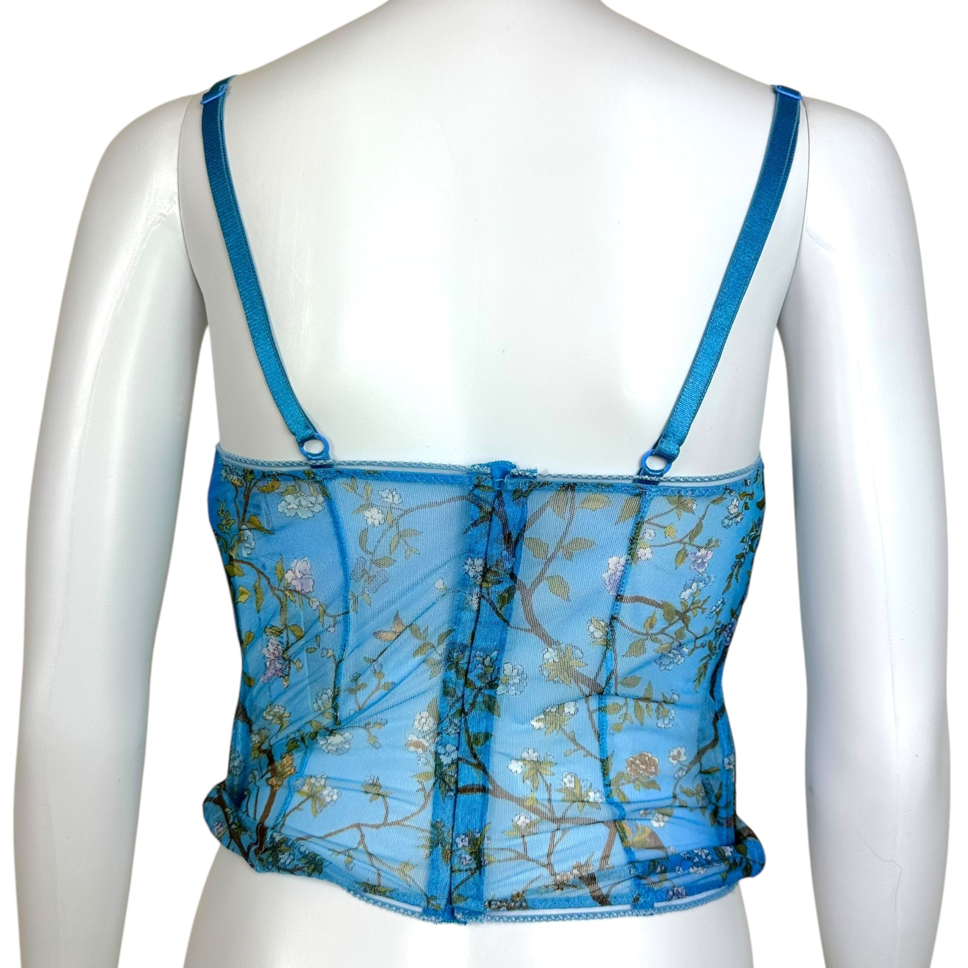 Roberto Cavalli Blue Floral Sheer Bustier Top - Outfit Repeater