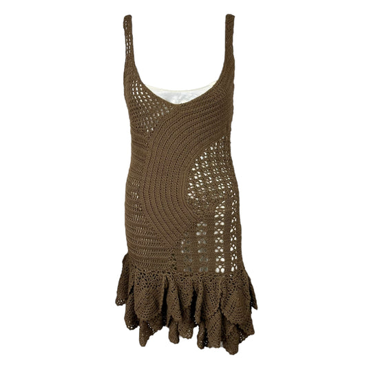 Just Cavalli Brown Crochet Midi Dress w/ Metallic Slip