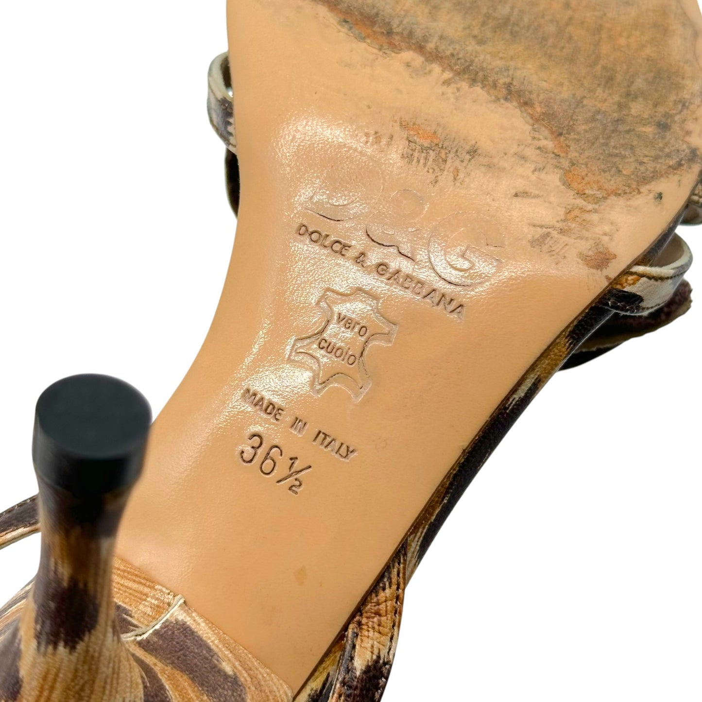 D&G Dolce & Gabbana Leopard Print Flower Leather Sandal Heels