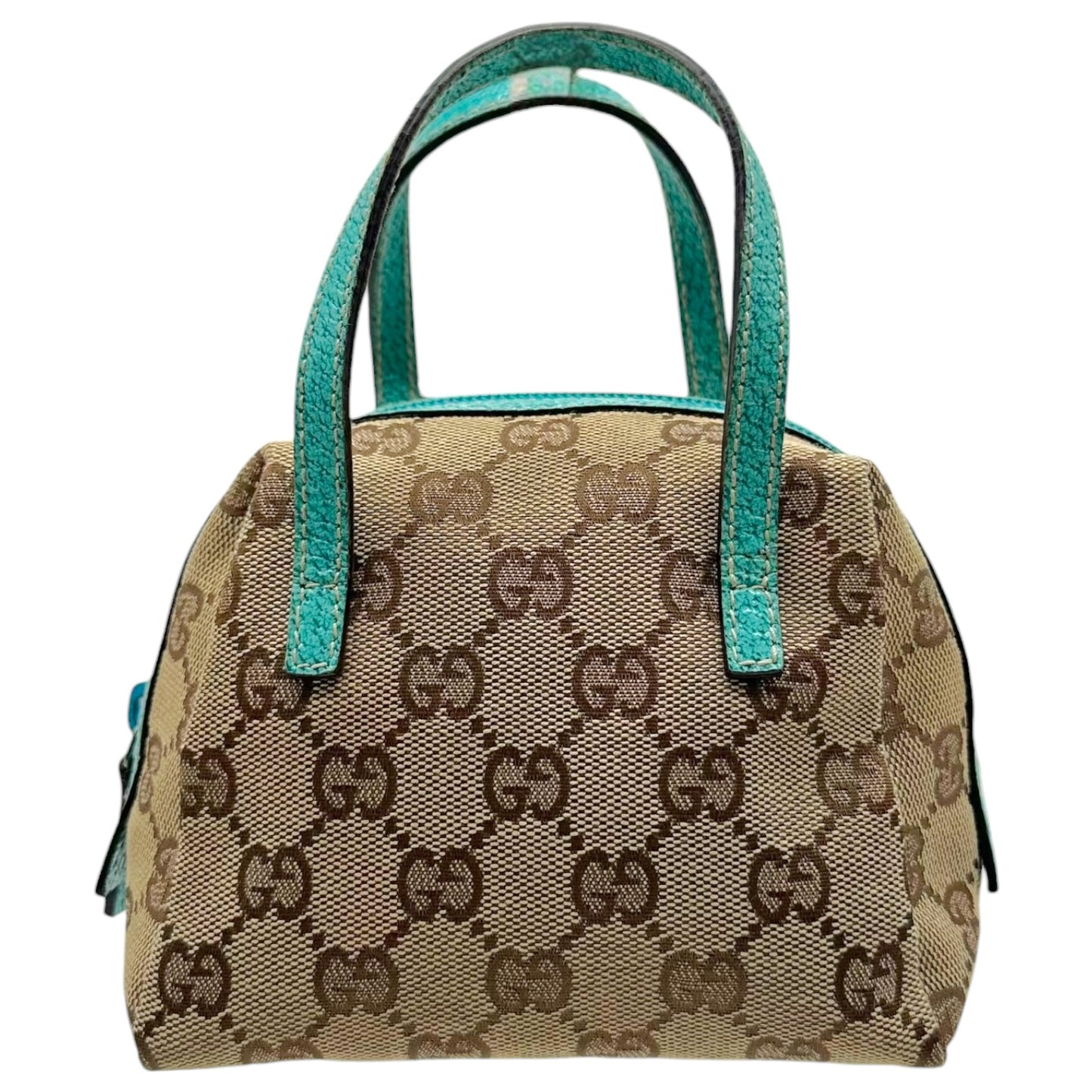 Gucci Mini Pochette Bag Tan Monogram Turquoise Leather