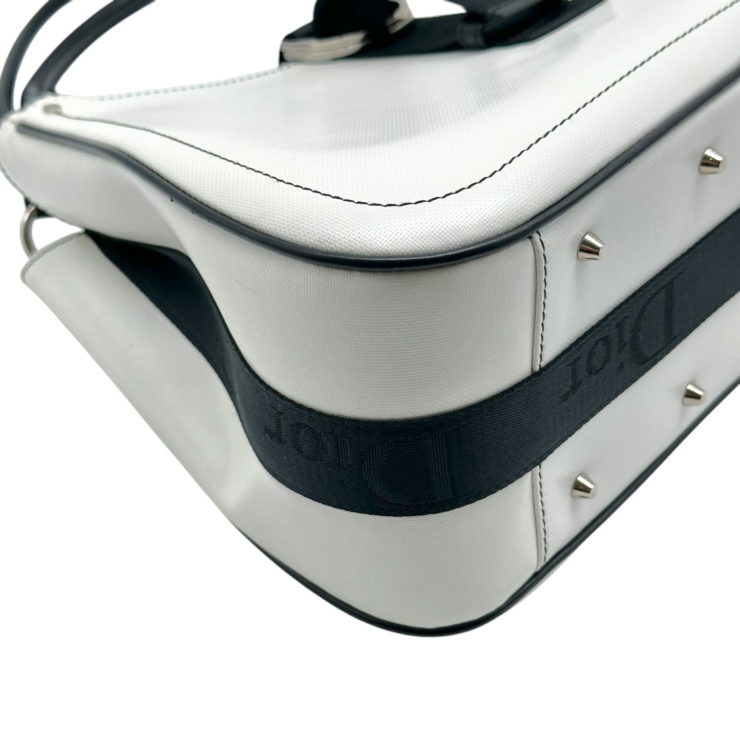Christian Dior Shoulder Bag White Leather Crystal Accent