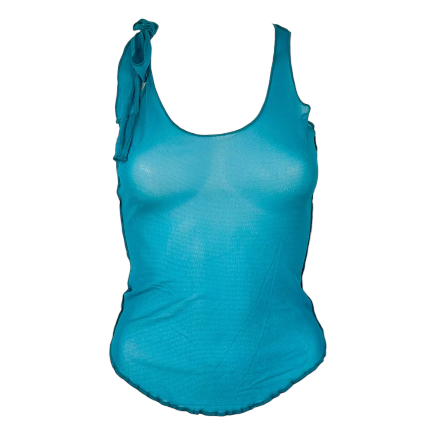 Jean Paul Gaultier Turquoise Mesh Tie Shoulder Tank Top
