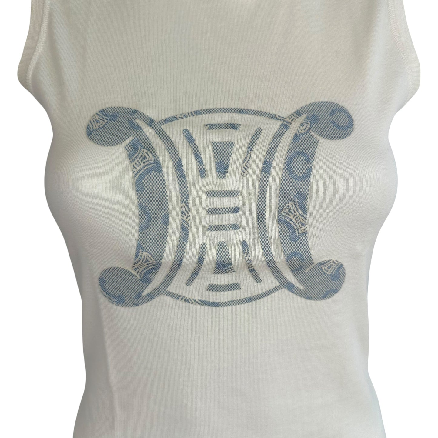 Celine Ivory & Blue Triomphe Monogram Logo Tank