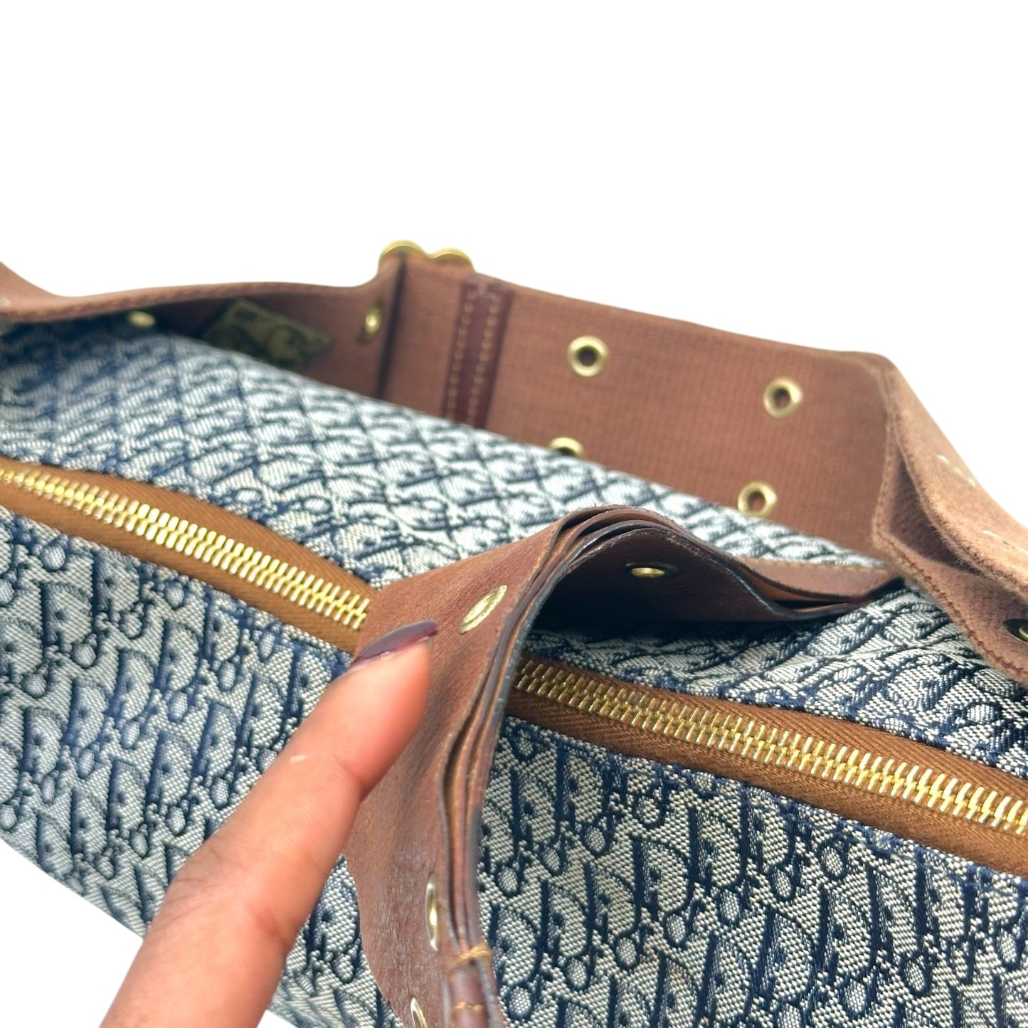 Christian Dior Crescent Hobo Bag Navy Brown Trotter Monogram