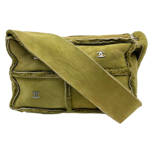 Chanel Khaki Green Shearling Logo Crossbody Bag 2000-02