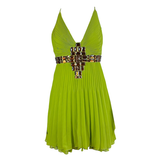Just Cavalli Roberto Cavalli Bright Green Rhinestone Embellished Pleated Mini Dress