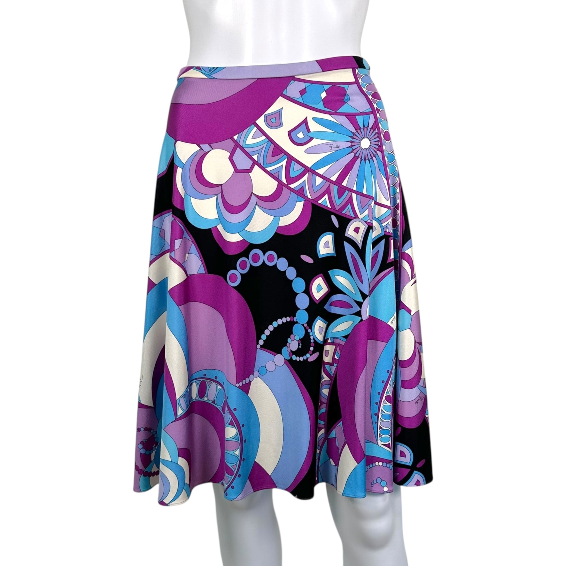 Emilio Pucci Silk Knit Midi Skirt Purple Blue Print