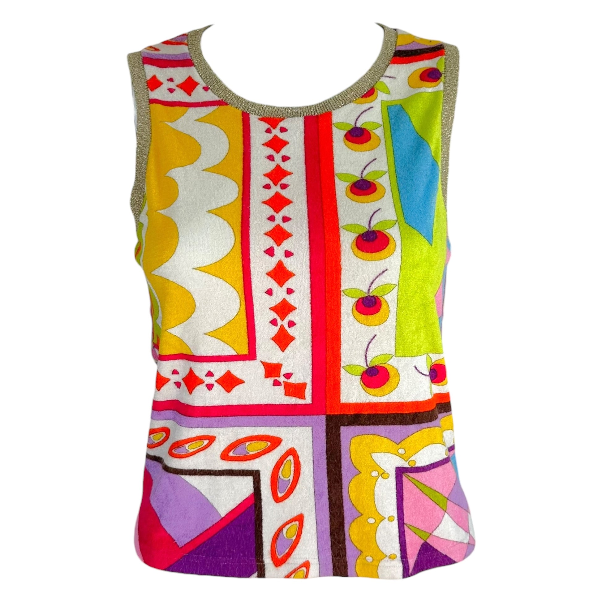 D&G Multicolor Printed Terry Floral Mesh Tank Top